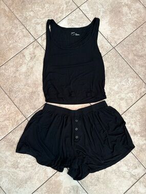 Aerie Black Ribbed Tank and Lounge Shorts Set